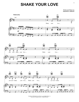 page one of Shake Your Love (Piano, Vocal & Guitar Chords (Right-Hand Melody))