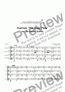 page one of Overture 'The Magic Flute' arr for Clarinet Quartet