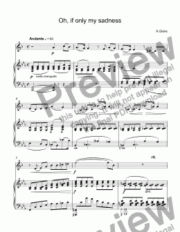 page one of Glière - Oh, if only my sadness for trumpet Bb & piano ( lowered, lighter version in Eb major)