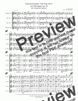 page one of 1812 Overture - P. I. Tchaikovsky (Saxophone Quartet)