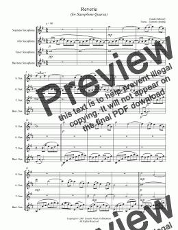 page one of Debussy - Reverie  (Saxophone Quartet SATB)
