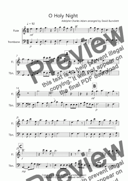 page one of O Holy Night for Flute and Trombone Duet