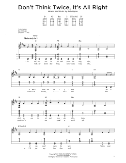 page one of Don't Think Twice, It's All Right (Dulcimer)