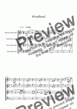 page one of Woodland - Recorder Quartet