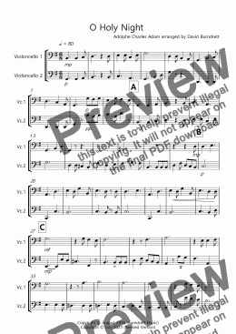 page one of O Holy Night for Cello Duet