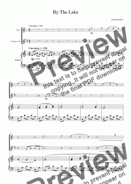 page one of  "By The Lake" Original for Flute and Clarinet Duet with Piano