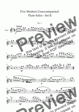 page one of Five Modern Unaccompanied  Flute Solos - Set II