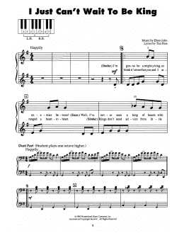 page one of I Just Can't Wait To Be King (from The Lion King) (5-Finger Piano)