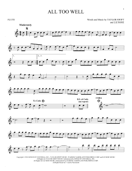 page one of All Too Well (Flute Solo)
