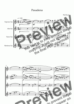page one of Pasadena - Saxophone Quartet