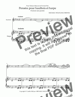 page one of Pensées por hautbois et harpe - Score and parts