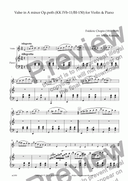 page one of Valse in A minor Op.poth (KK IVb-11/BI-150) for Violin & Piano