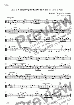 page one of Valse in A minor Op.poth (KK IVb-11/BI-150) for Viola & Piano