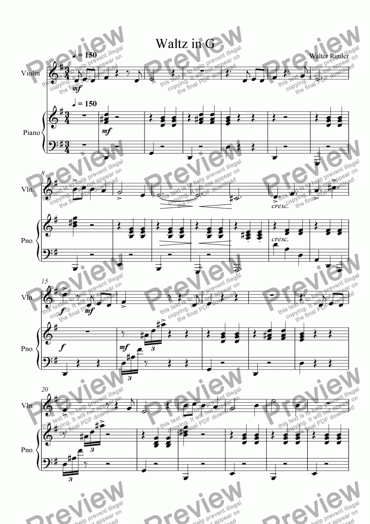 page one of Waltz in G for Violin and Piano