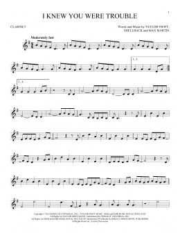 page one of I Knew You Were Trouble (Clarinet Solo)