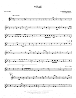 page one of Mean (Clarinet Solo)