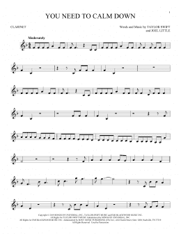 page one of You Need To Calm Down (Clarinet Solo)