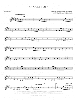 page one of Shake It Off (Clarinet Solo)