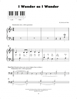 page one of I Wonder As I Wander (5-Finger Piano)