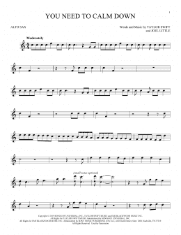 page one of You Need To Calm Down (Alto Sax Solo)