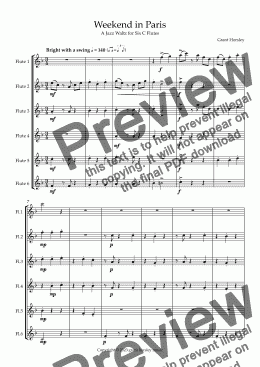 page one of  "Weekend in Paris" Original Jazz Waltz for Flute Ensemble (6 C Flutes)