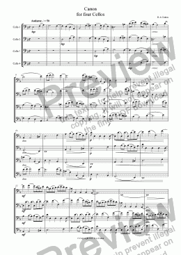 page one of CANON - for cello quartet