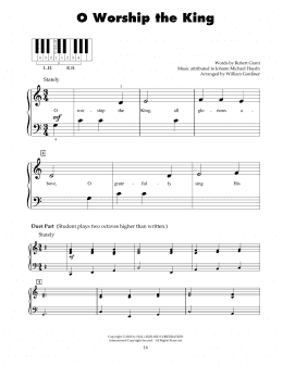 page one of O Worship The King (5-Finger Piano)