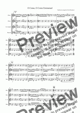 page one of O Come, O Come Emmanuel for Double Reed Quartet