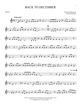 page one of Back To December (Violin Solo)