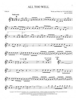 page one of All Too Well (Violin Solo)