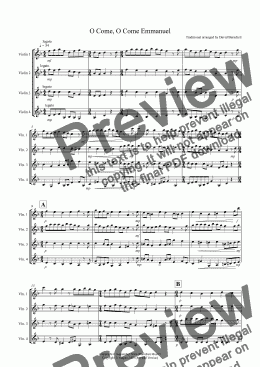 page one of O Come, O Come Emmanuel for Violin Quartet