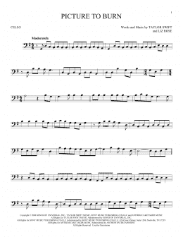 page one of Picture To Burn (Cello Solo)
