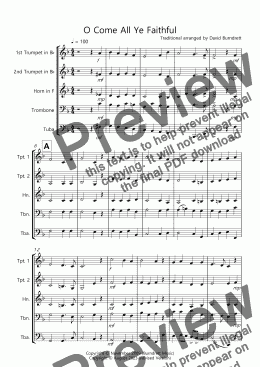page one of O Come All Ye Faithful for Brass Quintet