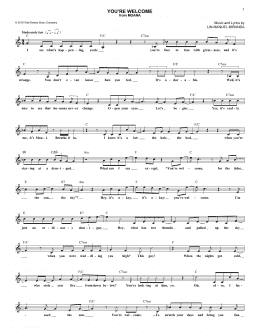 page one of You're Welcome (from Moana) (Lead Sheet / Fake Book)