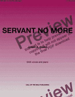page one of "Servant No More" for SAB voices and piano