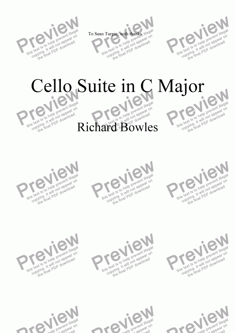 page one of Cello Suite in C major