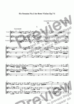 page one of Six Sonatas No.1 for three Violas Op.7-1