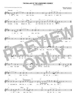 page one of The Ballad Of The Lonesome Cowboy (from Toy Story 4) (Lead Sheet / Fake Book)