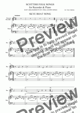 page one of Scottish Folk Songs - 6 well known melodies for Recorder & Piano