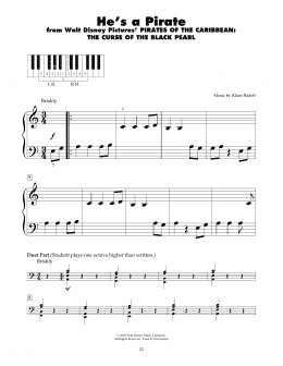 page one of He's A Pirate (from Pirates Of The Caribbean: The Curse of the Black Pearl) (5-Finger Piano)
