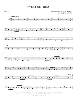page one of Sweet Nothing (Cello Solo)