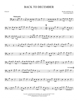 page one of Back To December (Cello Solo)
