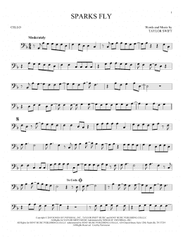 page one of Sparks Fly (Cello Solo)