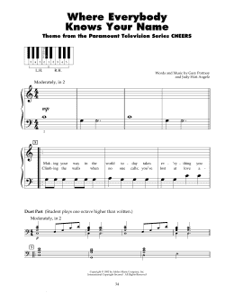 page one of Where Everybody Knows Your Name (from Cheers) (5-Finger Piano)