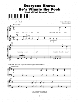 page one of Everyone Knows He's Winnie The Pooh (Book Of Pooh Opening Theme) (5-Finger Piano)