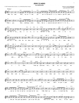 page one of Zero To Hero (from Hercules) (Lead Sheet / Fake Book)
