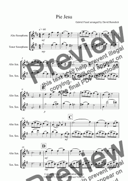 page one of Pie Jesu for Alto and Tenor Saxophone Duet