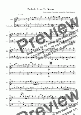 page one of Prelude from Te Deum for Flute and Cello Duet