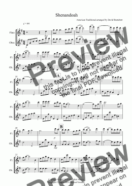 page one of Shenandoah for Flute and Oboe Duet