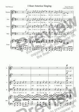 page one of I Hear America Singing  for S.A.T.B.  Choir and Piano